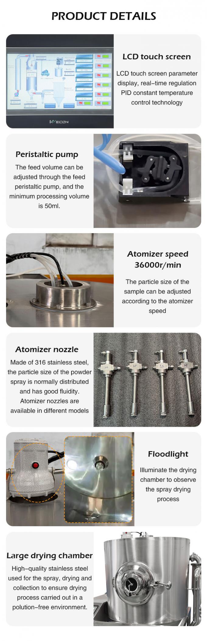 Animal Blood Coffee Egg Powder Spray Drying Machine 7kw 3000ml/H Laboratory Scale 3