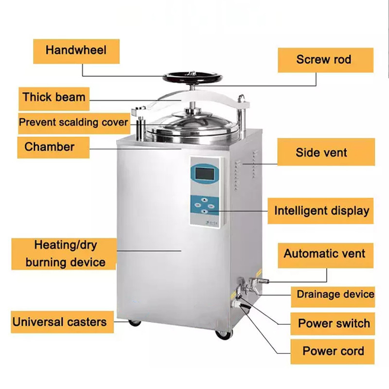 Hand Wheel Digital Display Vertical Autoclave 35L 50L 75L 100L 150L Liter For Mushroom Canned Food Retort Sterilizer