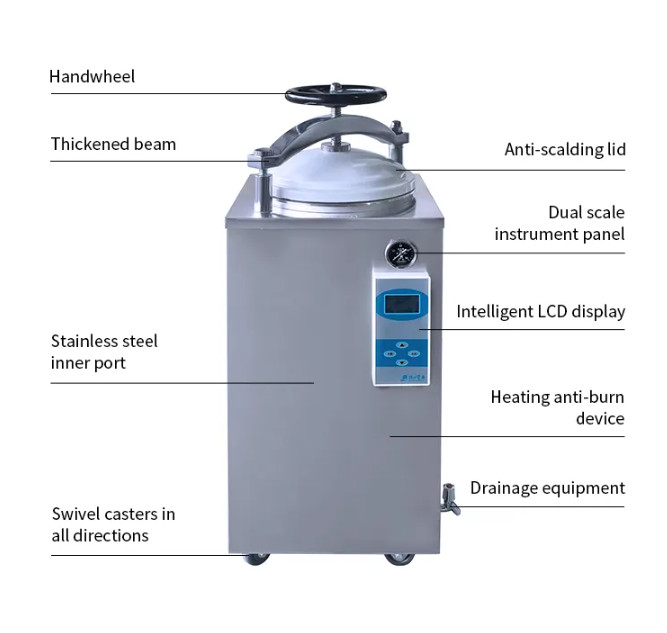 Hand Wheel Digital Display Vertical Autoclave 35L 50L 75L 100L 150L Liter For Mushroom Canned Food Retort Sterilizer