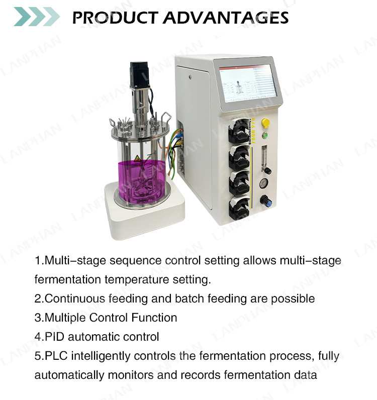 Mini Microbial / Bacteria Fermenter Bioreactor 1l Lab Fermenter Bioreactor For Algae