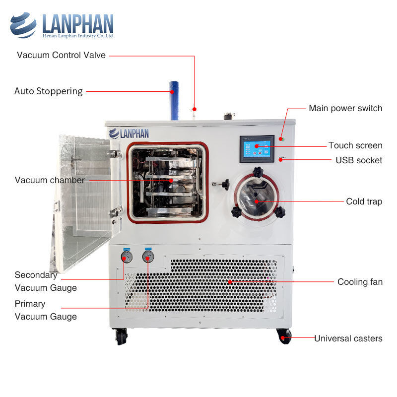 Laboratory Freeze Dryer Vacuum Drying Machine with 4kg/batch Capacity and -75℃ Cold Trap Temperature for Biological Food Formulation