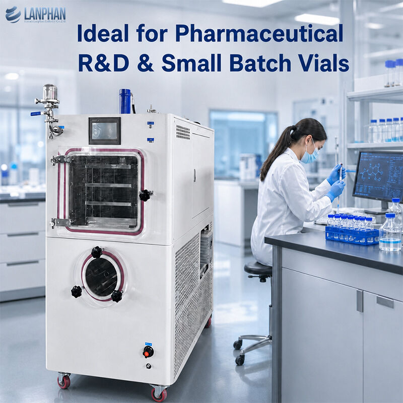 Pharmaceutical Pilot Lyophilizer 0.3m² Laboratory Freeze Dryer with PLC Touchscreen and Silicone Oil Circulation