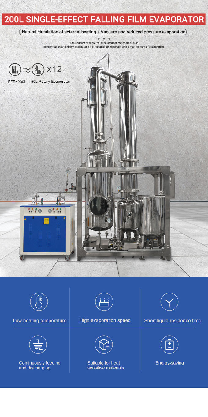 Ethanol Distillation Thin Layer Falling Film Evaporator 20L/H